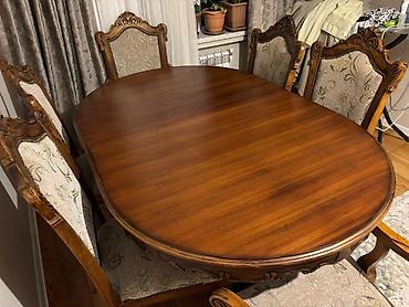 Mebel: Qonaq otağı üçün, İşlənmiş, Açılan, Oval masa, 6 stul — 3