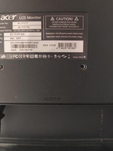 Monitorlar: Acer AL1717 F modelinə aid LCD monitor. Ofis və ya ev istifadəsi üçün — 2