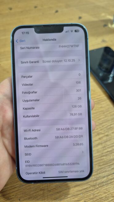 Apple iPhone: IPhone 14, 128 GB, Sierra Blue, Zəmanət, Simsiz şarj, Face ID