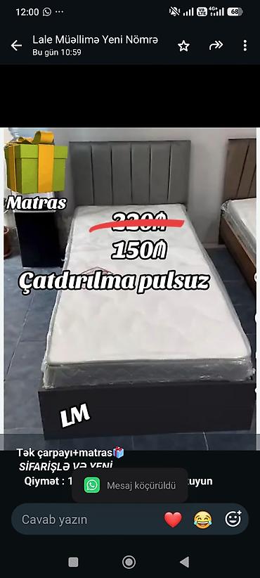 madeyra tek carpayilar: *Tək çarpayı+matras🎁* _*SİFARİŞLƏ VƏ YENİ*_ *Qiymət  — 1