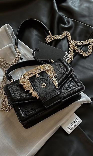 versace sepler: Qara mini çiyin/əl çantası – dekorativ qızılı detallı - Material — 1