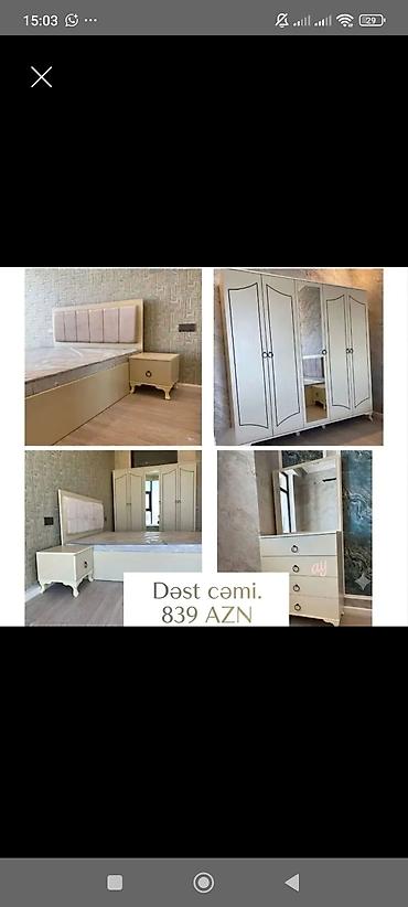 dəsti: Yataq otağı mebel dəsti Dəst tərkibi: - Çarpayı: yumşaq başlıq, aşağı — 1