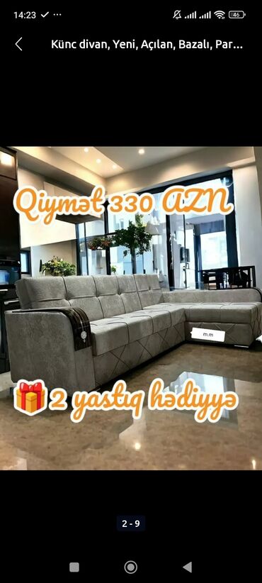 2 ci əl mebeller: Угловой диван, Для гостиной, С подъемным механизмом, Раскладной, Книжка