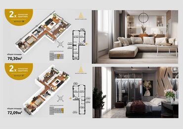 рабочий квартира: 3 комнаты, 71 м², Элитка, 14 этаж, Дизайнерский ремонт