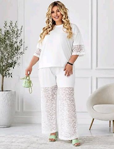 bata rs: Damski komplet za punije dame – bluza i pantalone sa čipkanim — 1