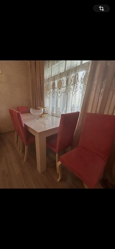 bag stol: Yemək otağı dəsti - Masa: ağ rəngdə, düzbucaqlı forma, parlaq səthli — 1