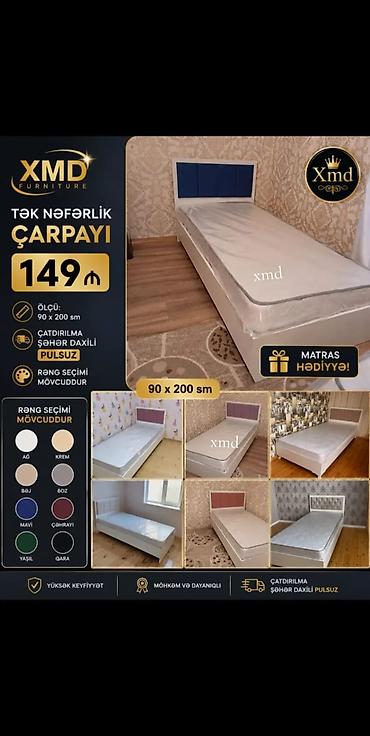 mebel ustu: Tək nəfərlik çarpayı – XMD Furniture - Ölçü: 90 x 200 sm - Matras — 1