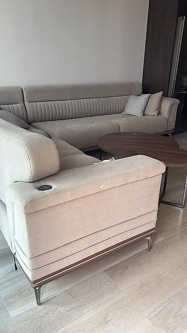 metbex kunc divan: Bej rəngli L formalı künc divan dəsti - Müasir minimal dizayn, hamar — 2