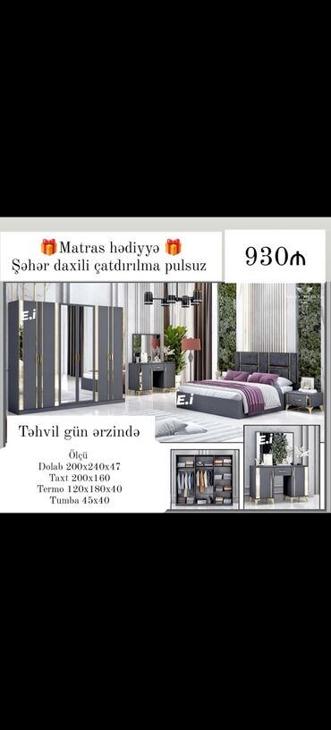 Yataq otağı dəstləri: 2 təknəfərlik çarpayı, Komod, Termo, Tumba, Türkiyə, Yeni — 5