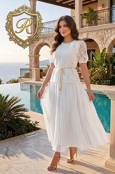 muncuq: Zərif krujeva üstlü, plisəli ətəkli maxi don - Romantik krujeva — 1