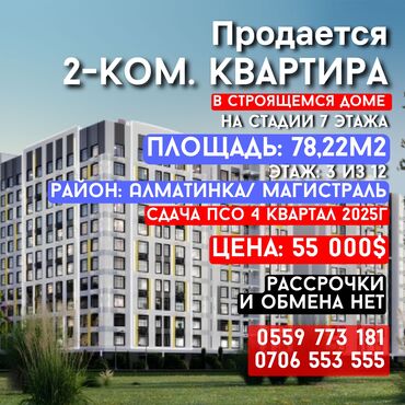 Продажа квартир: 2 комнаты, 78 м², Элитка, 3 этаж, ПСО (под самоотделку)