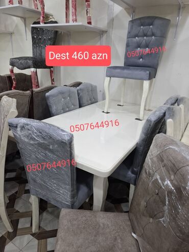 Masa və oturacaq dəstləri: Qonaq otağı üçün, Yeni, Açılan, Dördbucaq masa, 6 stul — 3