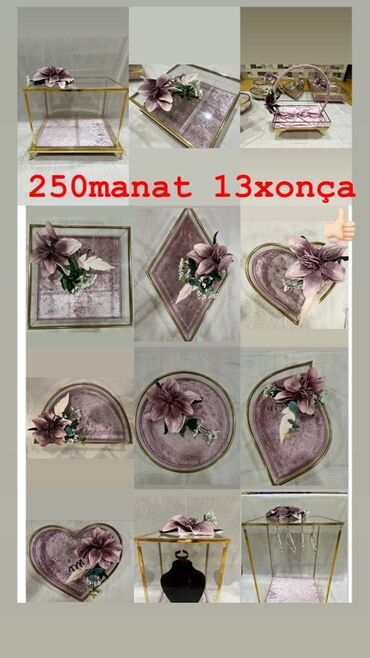 İnformatika: 13 ədəd xonça dəsti – dekorativ güllü, şüşə və metal çərçivəli