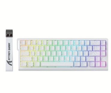 Klaviaturalar: Attack Shark markalı, ağ rəngli, kompakt dizaynlı klaviatura. RGB