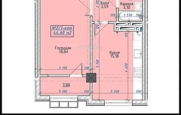 по горького: 1 комната, 44 м², ул. Горького / Алматинка Элитка, 7 этаж, ПСО (под самоотделку) — 2