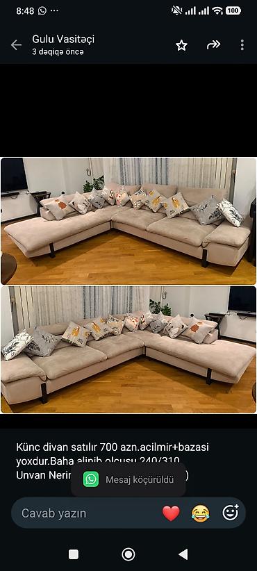 Künc divan satılır 700 azn.acilmir+bazasi yoxdur.Baha alinib.olcusu lalafo.az -da Künc divan satılır 700 azn.acilmir+bazasi yoxdur.Baha alinib.olcusu