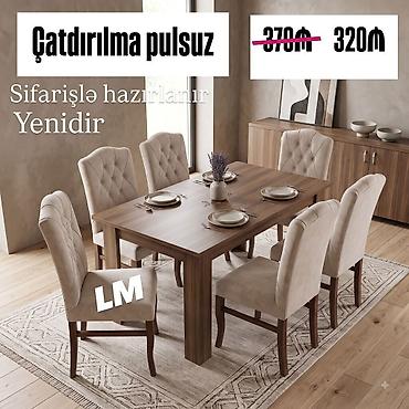 Masa dəsti – Masa + 6 stul 💥 Masa (bağlı): 90 × 1.70 + 6 stul — 320 ₼