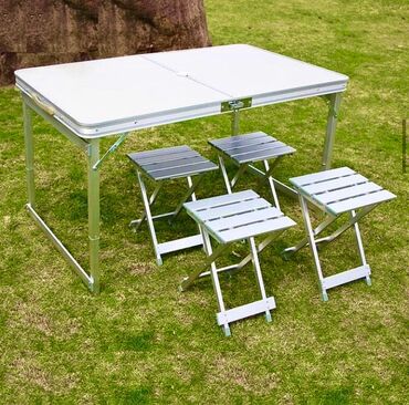 dizüstü masa: Новый, Прямоугольный стол, 4 стула, Складной чемодан, Со стульями, Алюминий