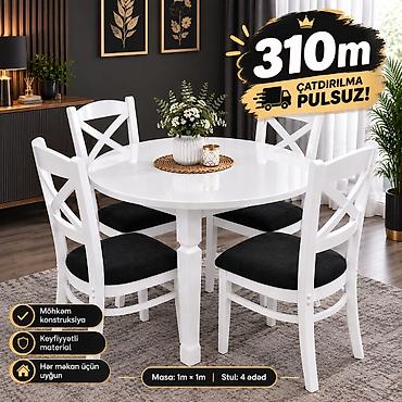 Ağ rəngdə yemək otağı dəsti – dairəvi masa və 4 ədəd stul - Masa
