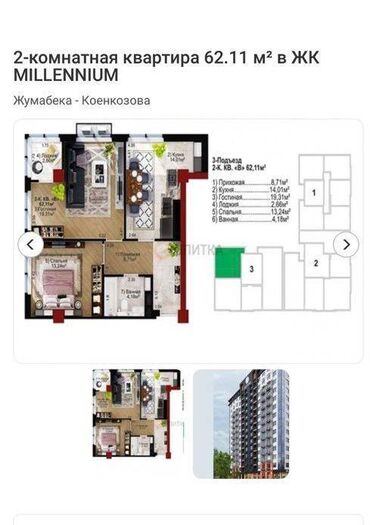 дворец спорта: 2 комнаты, 62 м², Элитка, 11 этаж, ПСО (под самоотделку)