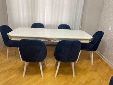 obsivka taxta: ✨ Zərif Ağ və Qızılı Yemək Dəsti Yeni – 6 Stul ✨ İstənilən otağa stil