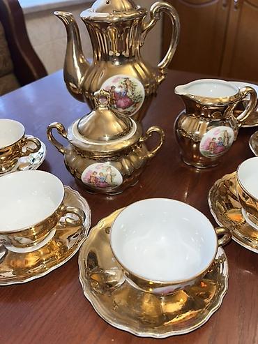 sud separatoru: Çay dəsti, rəng - Qızılı, Farfor, 6 nəfərlik — 9