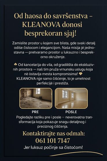 Biznis usluge: ### **✨ KLEANOVA – Kada čistoća postane luksuz! ✨** 🔹 **Imate — 16