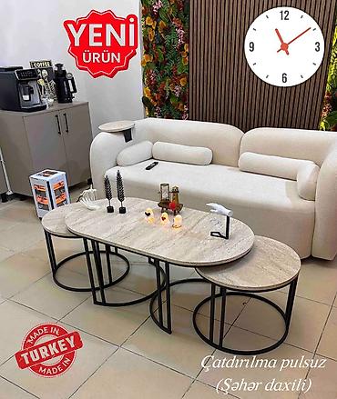 jurnal stol: Türkiyə istehsalı “Dolunay” sehpalar dəsti - Dəst: 3 hissə – 1 oval — 1