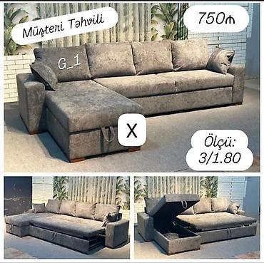 divan köşesi: Künc divan-krevet, mexanizmlə açılıb-yığılır. - Ölçü: 3 x 1.80 m - — 1