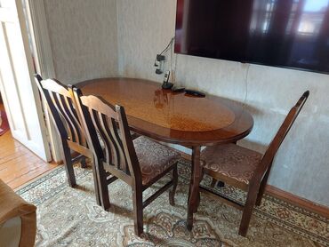 барные стулья: Qonaq otağı üçün, İşlənmiş, Açılan, Oval masa, 6 stul
