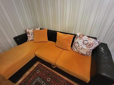 ipək parca: Narıncı rəngli L formalı künc divan - Ölçü: təxmini 230 x 150 sm — 4