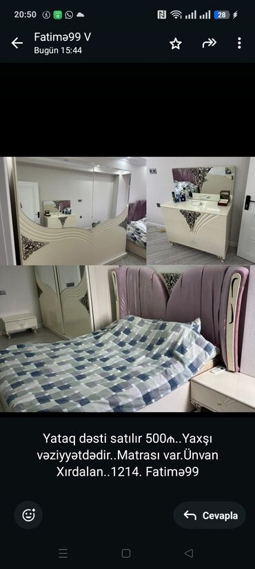 tek neferlik kravat: Yataq dəsti satılır 500₼. Yaxşı vəziyyətdədir. Matrası var.Ünvan