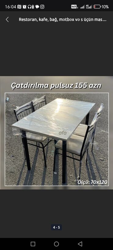 Masa və oturacaq dəstləri: Balkon üçün, Açılmayan, Dördbucaq masa, 4 stul — 9