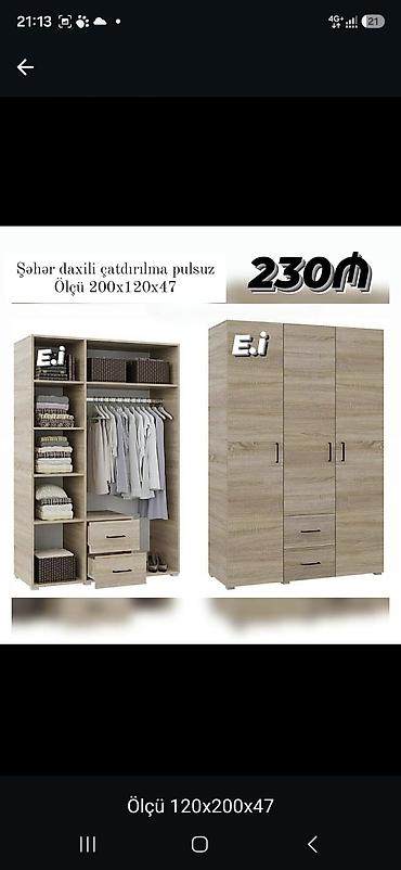 Üç qapılı paltar şkafı – ölçü 200x120x47 sm. Təbii ağac fakturalı lalafo.az -da Üç qapılı paltar şkafı – ölçü 200x120x47 sm. Təbii ağac fakturalı