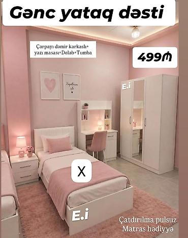 genc otaqi: Gənc yataq dəsti Ağ rəngdə, zərif və müasir dizayna malik gənc otağı — 1