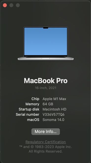 macbook в рассрочку: Ноутбук, Apple, 64 ГБ ОЗУ, 16 ", Б/у, Игровой, память SSD