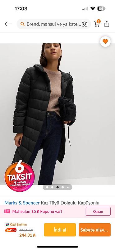 kurtka kisi: Qu tükü yüngül kurtka. Marks spencer. Çox səliqəli geyinmişəm. Artıq — 3