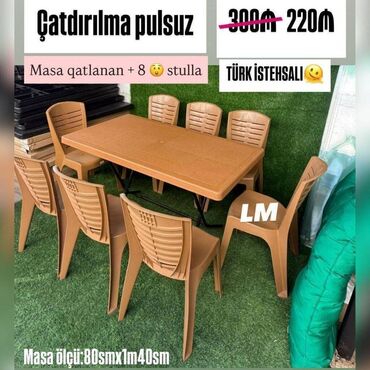 pls 4 qiymeti: Yeni Plastik masa dəsti📌 Türk istehsalı masa+8 STUL 📌 Qiymət: 220₼