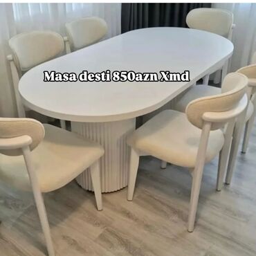 Masa və oturacaq dəstləri: Qonaq otağı üçün, Yeni, Açılmayan, Oval masa, 6 stul