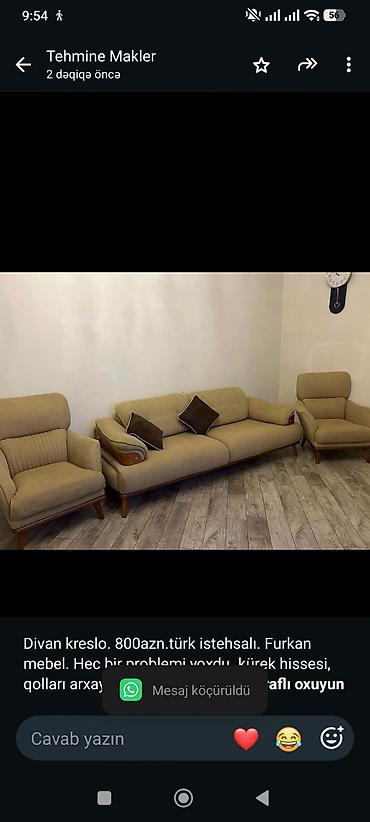 acılan divan: Divan kreslo. 800azn.türk istehsalı. Furkan mebel. Hec bir problemi — 1