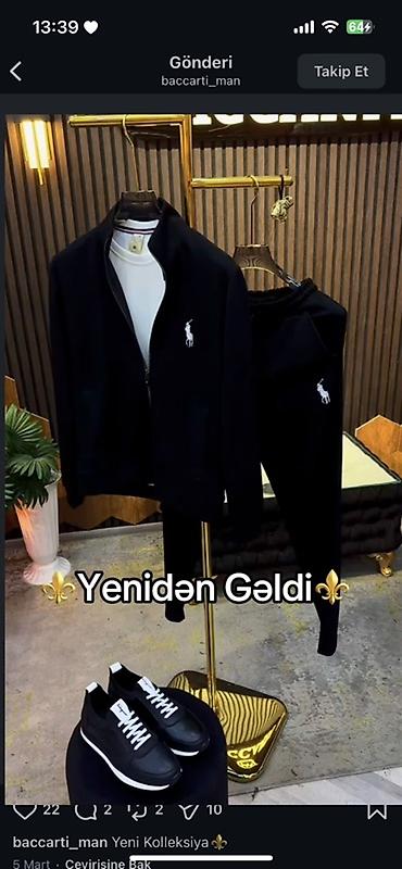Kişi geyimləri: Kişi idman dəsti – qara rəngdə tam dəst - Yuxarı hissə: fermuarlı — 1