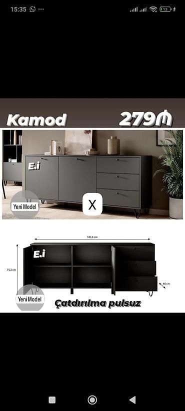 Komodlar: Kamod – Yeni model - Rəng: tünd boz/qaranlıq ton - Ölçülər: 183.6 sm — 1