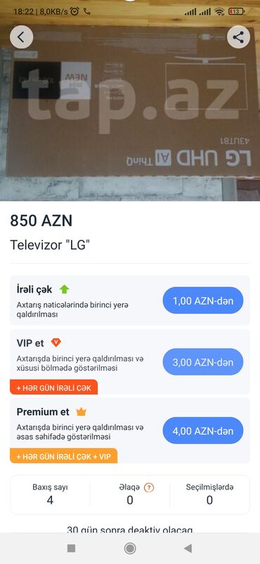 Televizorlar: Yeni Televizor LG Led 43" UHD (3840x2160), Ünvandan götürmə