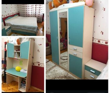 Uşaq və gənc otağı üçün dəstlər: Oğlan üçün, İşlənmiş, İkinəfərlik çarpayı, Dolab, 2 tumba