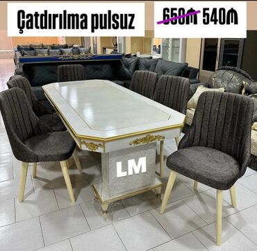 mebel stul: Qonaq otağı üçün, Yeni, Açılmayan, Dördbucaq masa, 6 stul