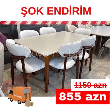 Masa və oturacaq dəstləri: Qonaq otağı üçün, Yeni, Açılan, Kvadrat masa, 6 stul — 14