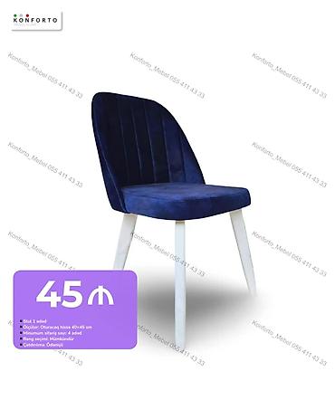 Mebel: Mavi məxməri yemək otağı stulu - Model: Yumşaq oturacaqlı və bel — 1