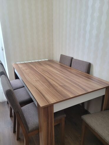 taxt üstü: Qonaq otağı üçün, İşlənmiş, Açılmayan, Kvadrat masa, 6 stul