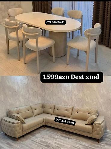 Masa və oturacaq dəstləri: Masa və 6 stul dəsti – Xmd • Komplekt: 1 yemək masası + 6 ədəd stul — 143