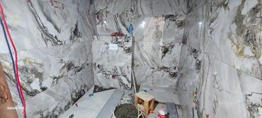 Plitə işləri: Mərmər naxışlı keramoqranit döşəmə və divar kafel işləri - — 11